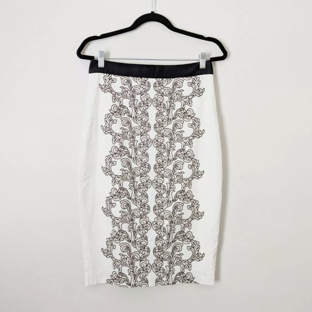 Robert Rodriguez Black & Ivory Fitted Pencil Skirt Womens Sz 8